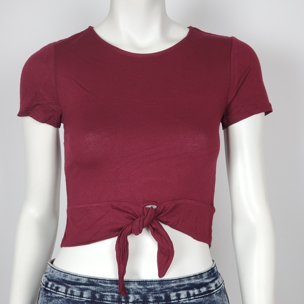 Ambiance apparel Women's Crop top Tie Up Burgundy